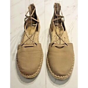Eileen Fisher Women Lee D'orsay Espadrille Elastic Wrap leather Tan Sandal 7.5